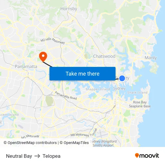 Neutral Bay to Telopea map