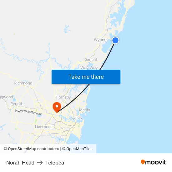 Norah Head to Telopea map