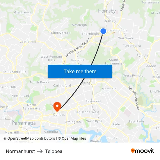 Normanhurst to Telopea map