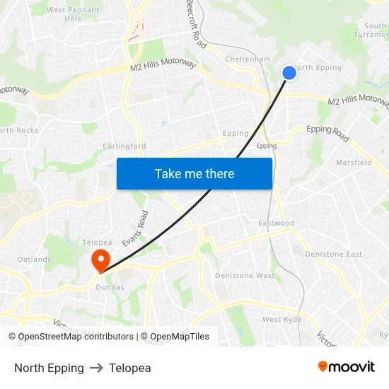 North Epping to Telopea map
