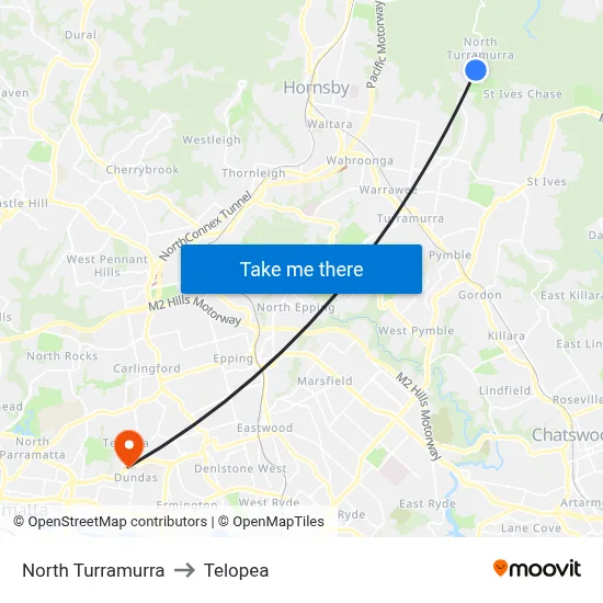 North Turramurra to Telopea map