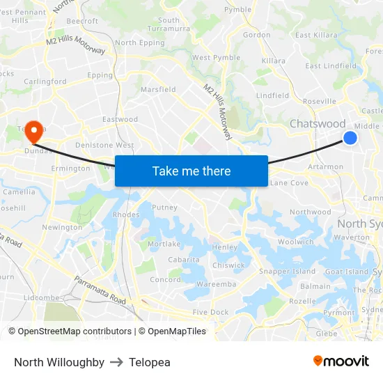 North Willoughby to Telopea map