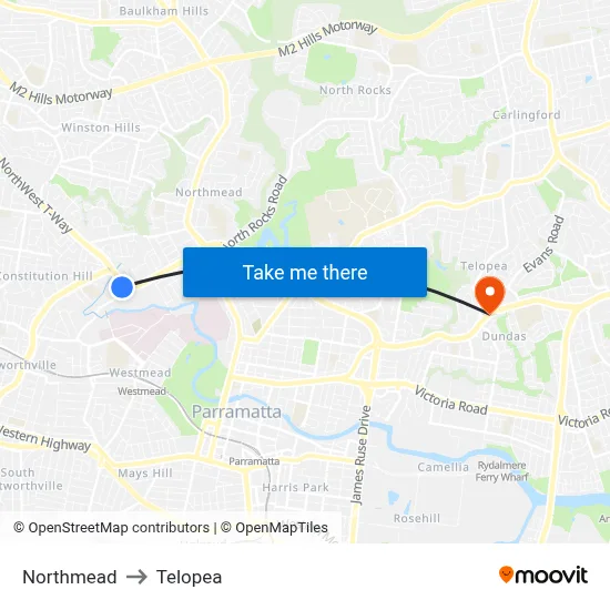 Northmead to Telopea map