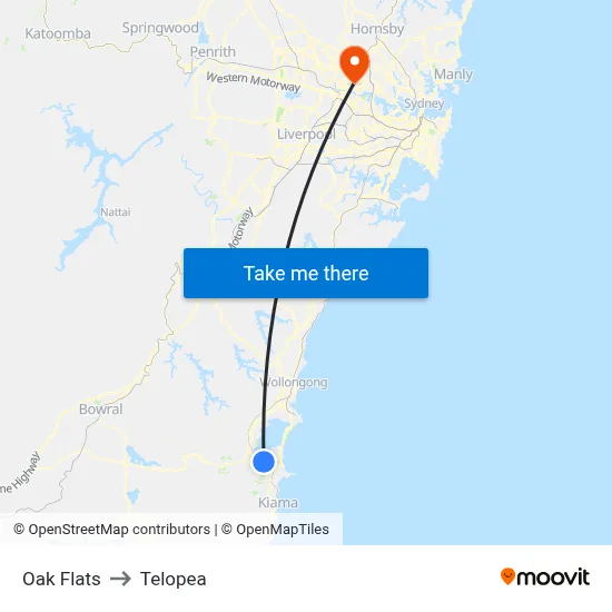 Oak Flats to Telopea map