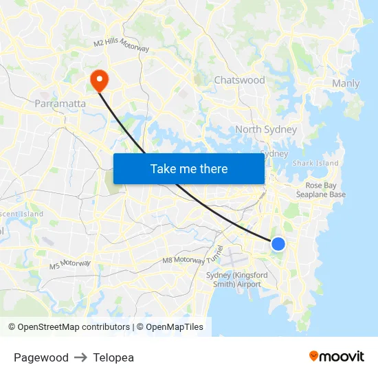 Pagewood to Telopea map