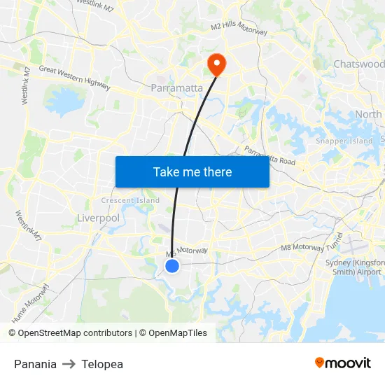 Panania to Telopea map