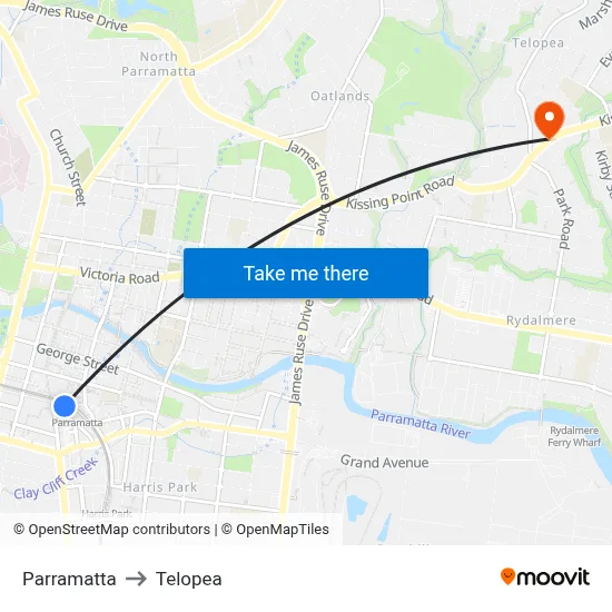 Parramatta to Telopea map