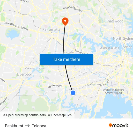 Peakhurst to Telopea map