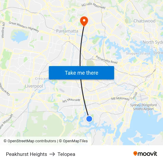 Peakhurst Heights to Telopea map
