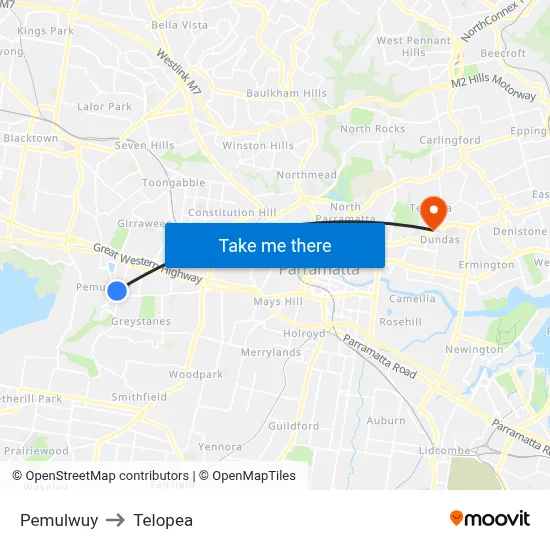 Pemulwuy to Telopea map