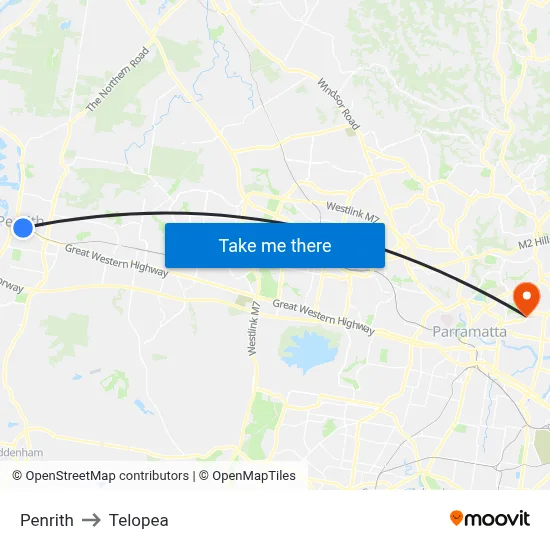Penrith to Telopea map