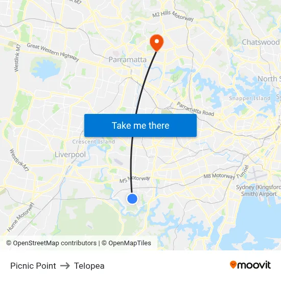 Picnic Point to Telopea map
