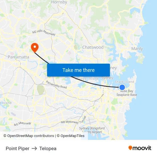 Point Piper to Telopea map