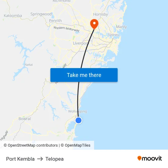 Port Kembla to Telopea map