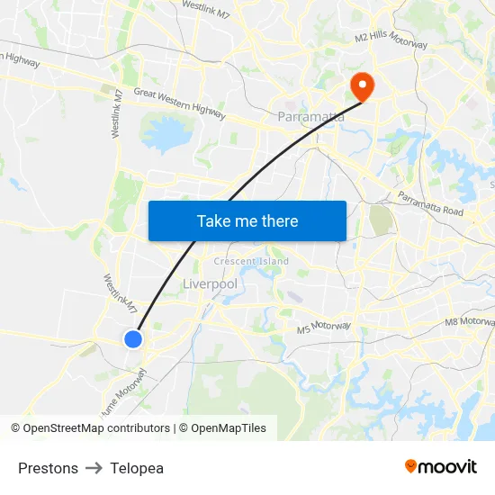 Prestons to Telopea map
