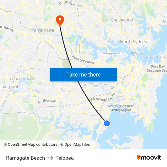 Ramsgate Beach to Telopea map