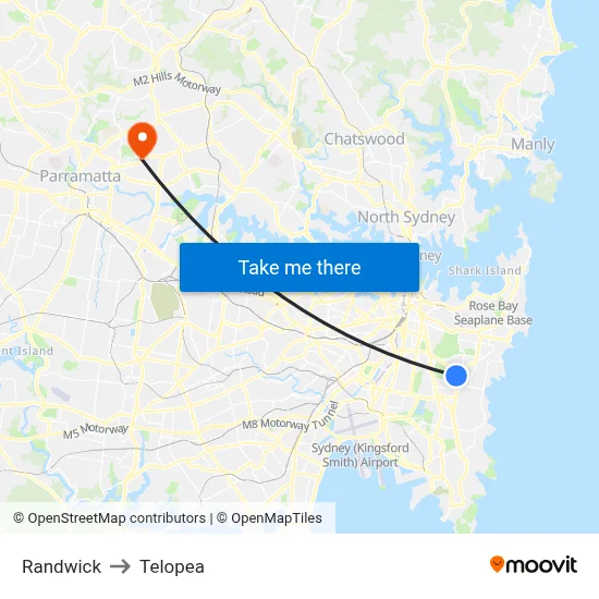 Randwick to Telopea map