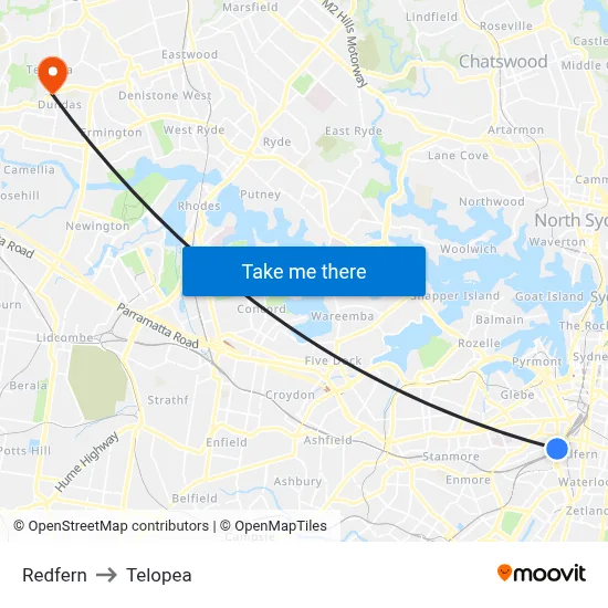 Redfern to Telopea map