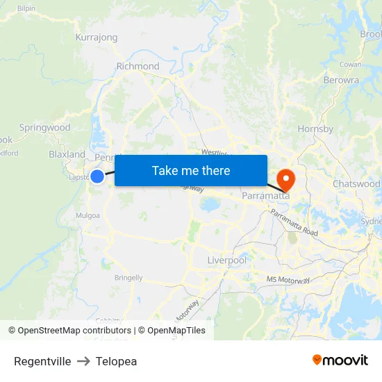 Regentville to Telopea map