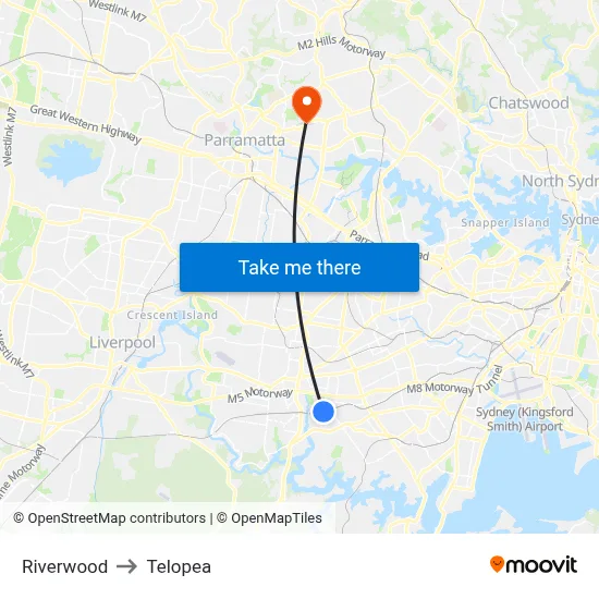 Riverwood to Telopea map