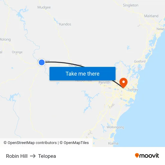 Robin Hill to Telopea map