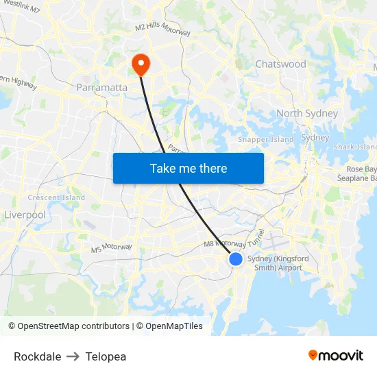 Rockdale to Telopea map