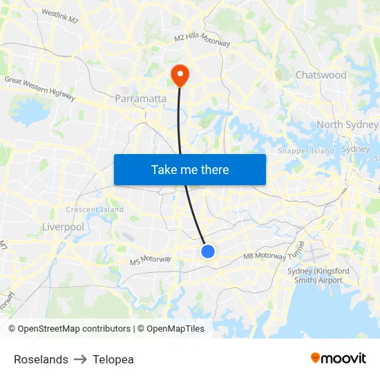 Roselands to Telopea map