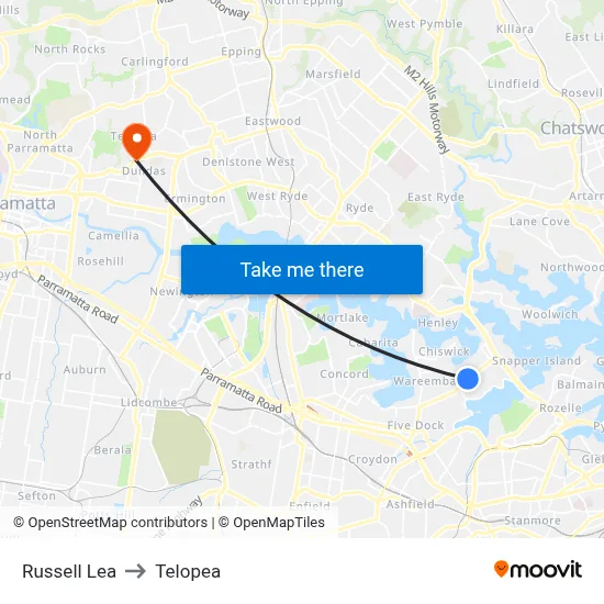 Russell Lea to Telopea map