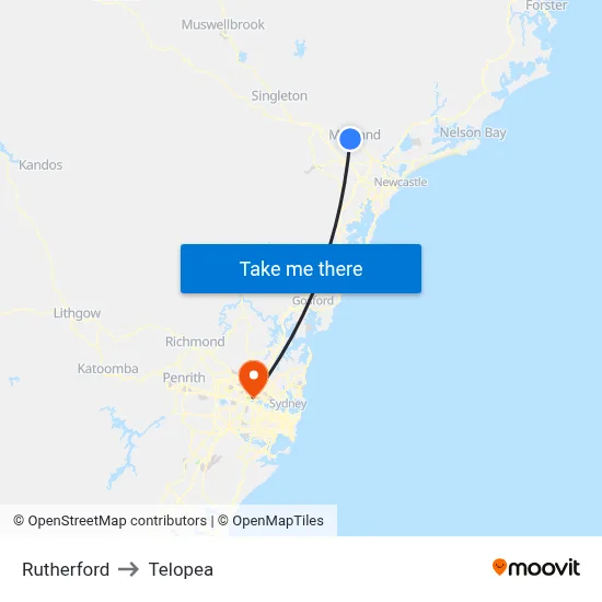 Rutherford to Telopea map