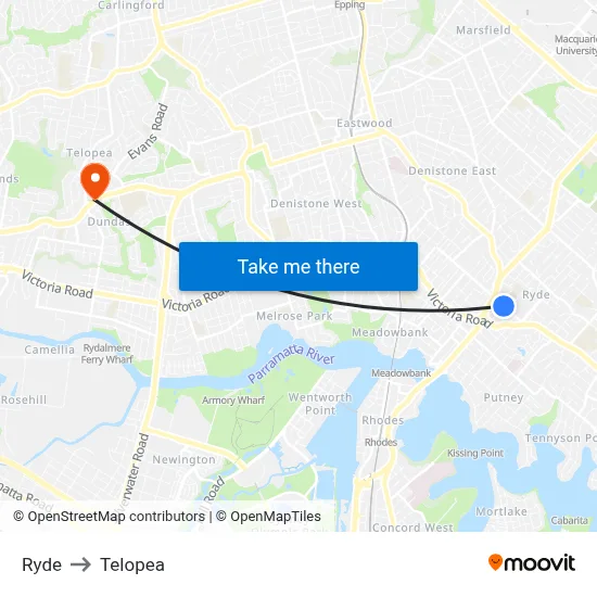 Ryde to Telopea map