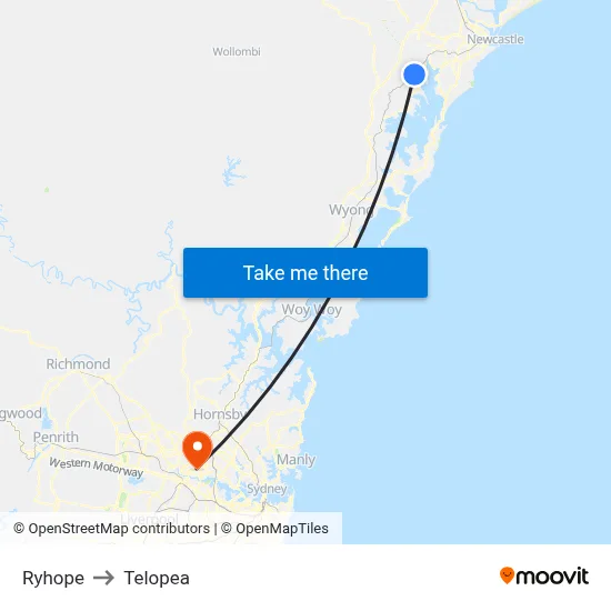 Ryhope to Telopea map