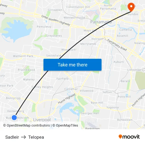 Sadleir to Telopea map