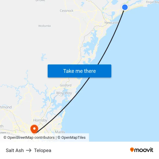 Salt Ash to Telopea map