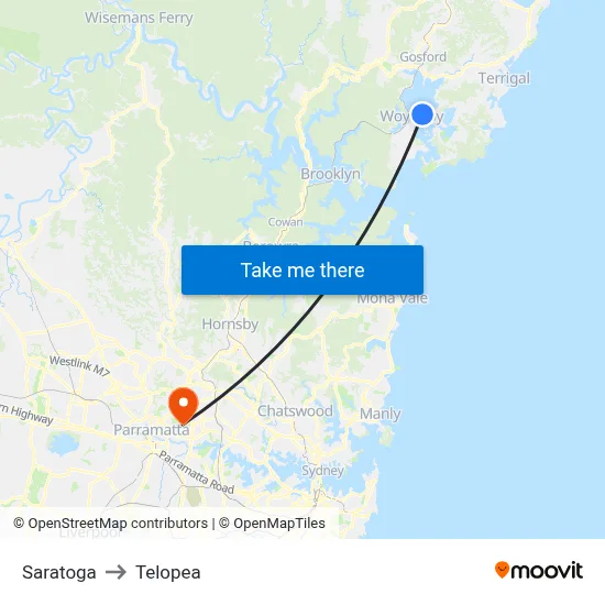 Saratoga to Telopea map