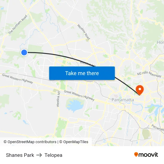 Shanes Park to Telopea map