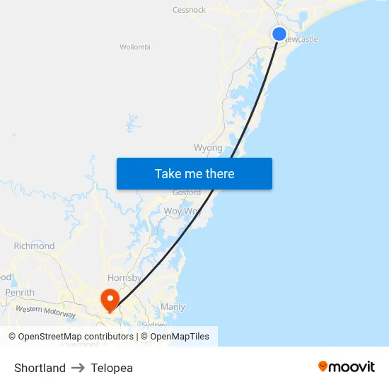 Shortland to Telopea map