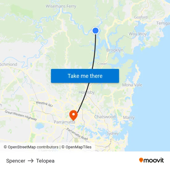 Spencer to Telopea map