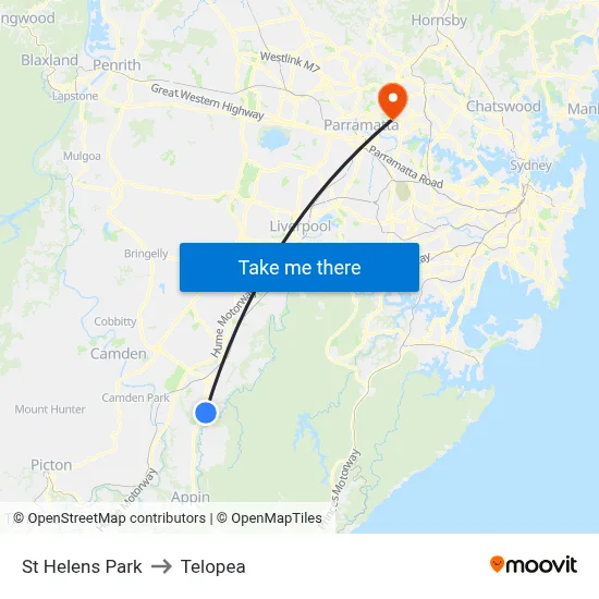St Helens Park to Telopea map