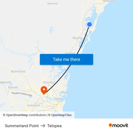 Summerland Point to Telopea map