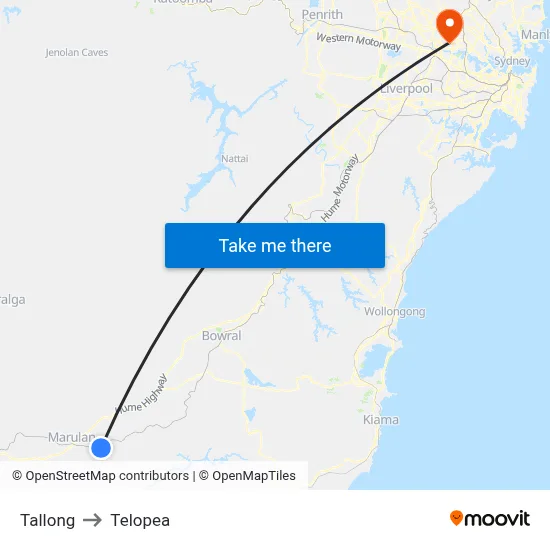 Tallong to Telopea map