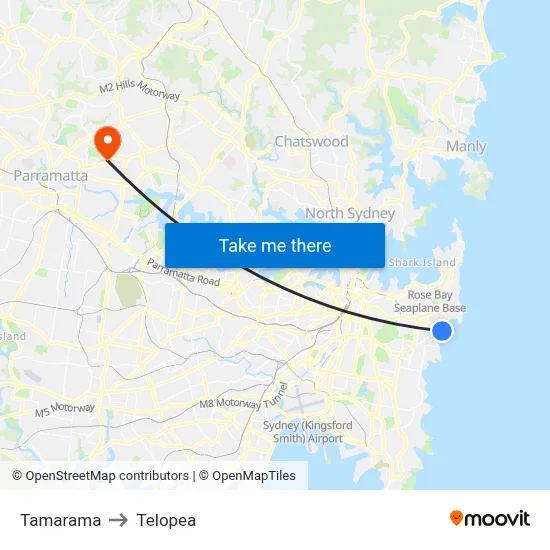 Tamarama to Telopea map