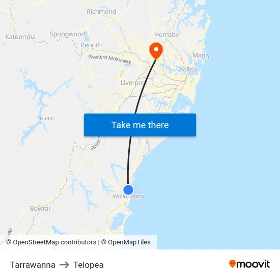 Tarrawanna to Telopea map