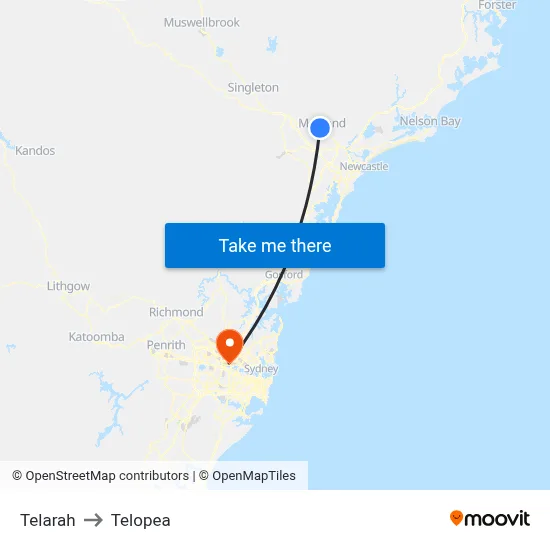 Telarah to Telopea map
