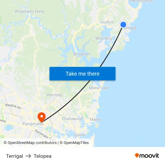 Terrigal to Telopea map