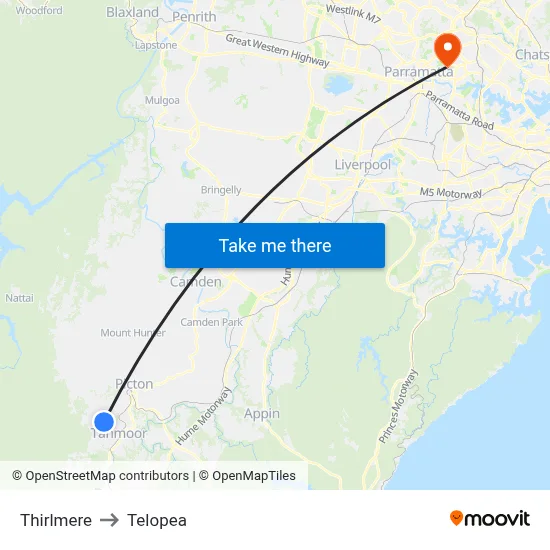 Thirlmere to Telopea map