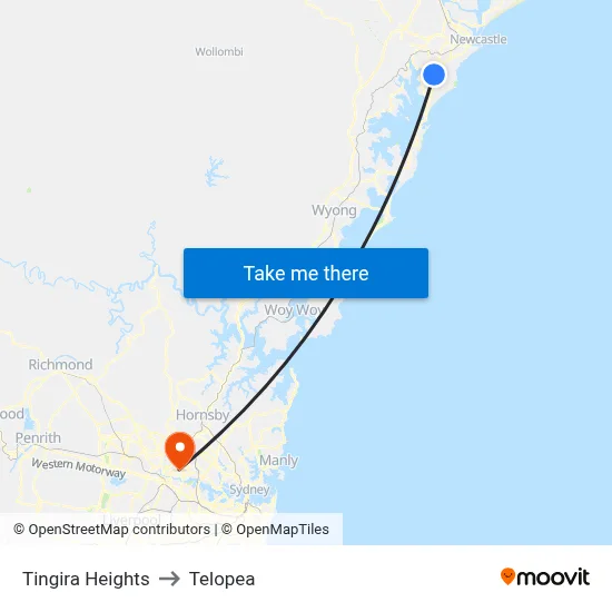 Tingira Heights to Telopea map