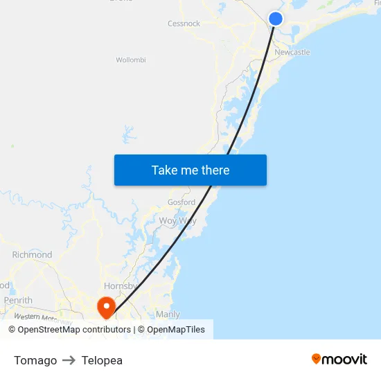 Tomago to Telopea map