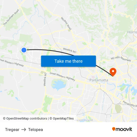 Tregear to Telopea map