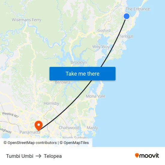 Tumbi Umbi to Telopea map
