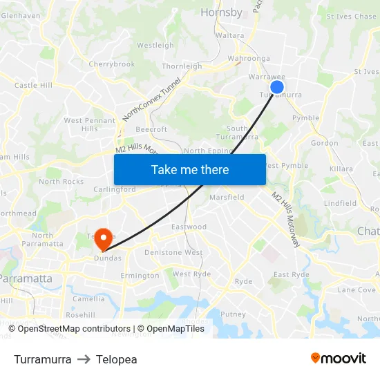 Turramurra to Telopea map